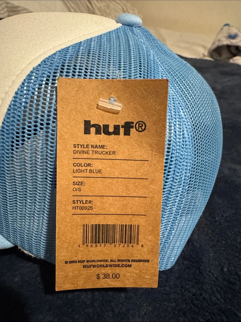 HUF Kids Cream Front Light Blue Trucker Hat with Yellow Graphic